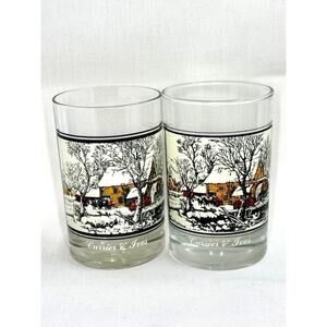 Double Old fashioned Currier & Ives"Frozen Up" Glass